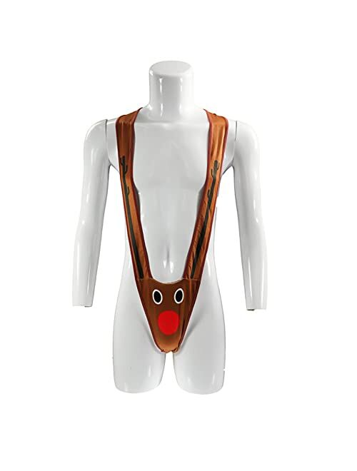 ACSUSS Men's Christmas Gag Gift Santa Mankini Sling Shot Suspender Thong Bodysuit