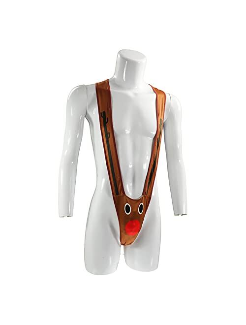 ACSUSS Men's Christmas Gag Gift Santa Mankini Sling Shot Suspender Thong Bodysuit
