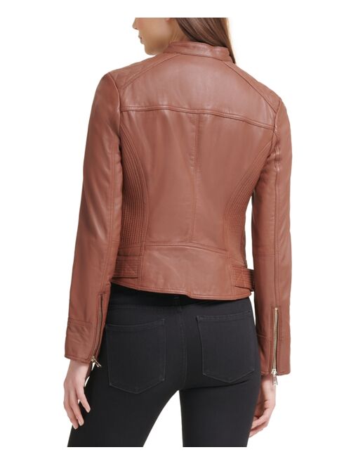 GUESS Women's Quilted-Shoulder Leather Coat, Created for Macy's