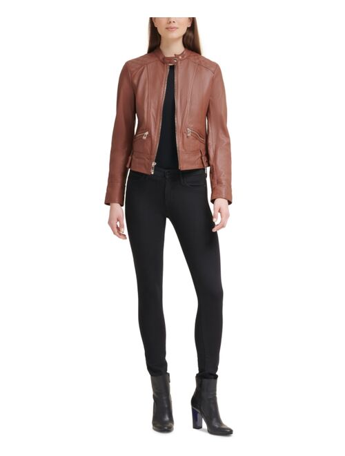 GUESS Women's Quilted-Shoulder Leather Coat, Created for Macy's