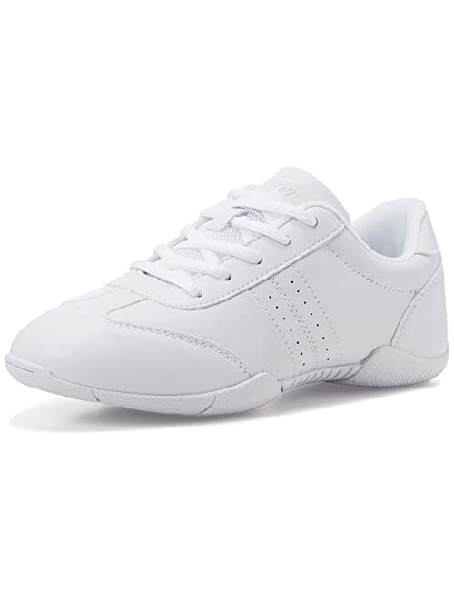 BAXINIER Youth Girls White Cheerleading Dancing Shoes Athletic Training Tennis Walking Breathable Competition Cheer Sneakers
