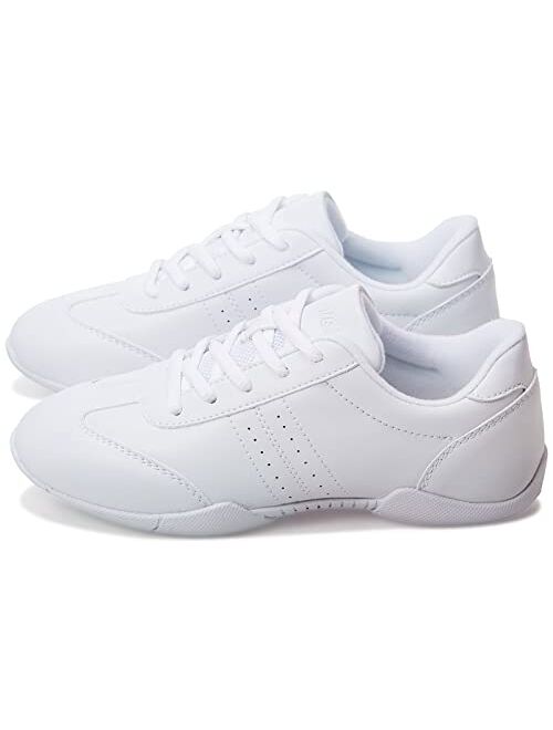BAXINIER Youth Girls White Cheerleading Dancing Shoes Athletic Training Tennis Walking Breathable Competition Cheer Sneakers