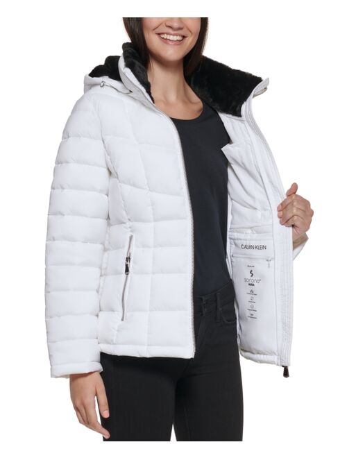 Calvin Klein Women's Faux-Fur-Trim Hooded Puffer Coat, Created for Macy's