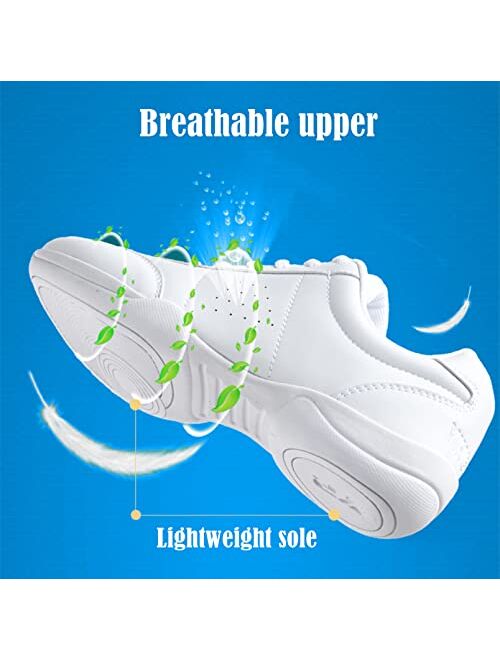 kkdom Adult & Youth White Cheerleading Shoe Athletic Dance Shoes Tennis Sneakers Sport Training Cheer Shoes