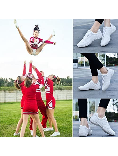 DADAWEN Adult & Youth White Cheerleading Shoe Athletic Sport Dance Shoes Training Competition Tennis Sneakers Cheer Shoes