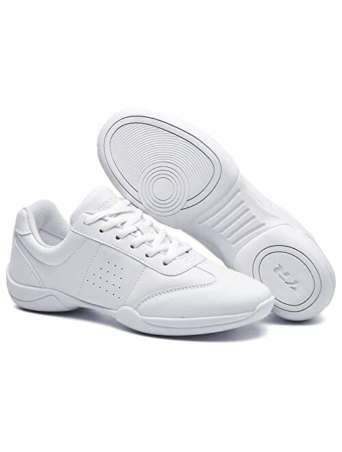 DADAWEN Adult & Youth White Cheerleading Shoe Athletic Sport Dance Shoes Training Competition Tennis Sneakers Cheer Shoes