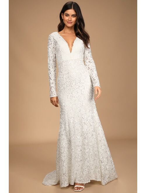 Lulus Following Your Heart White Lace Long Sleeve Maxi Dress