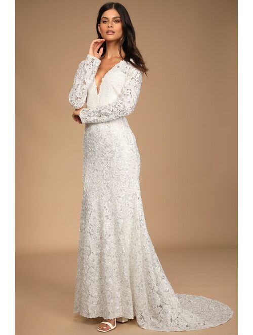 Lulus Following Your Heart White Lace Long Sleeve Maxi Dress