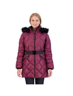 Women's Sebby Collection Quilted 3/4 Belted Puffer Jacket