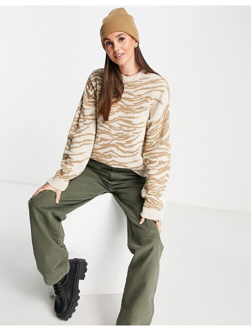 ASOS DESIGN Tall crew neck sweater with animal pattern in beige