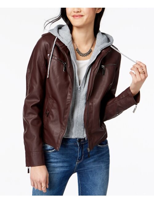 Jou Jou Juniors' Hooded Faux-Leather Moto Jacket