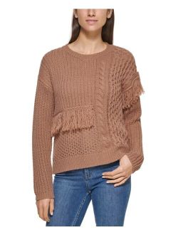 Mixed Knit Fringed Sweater