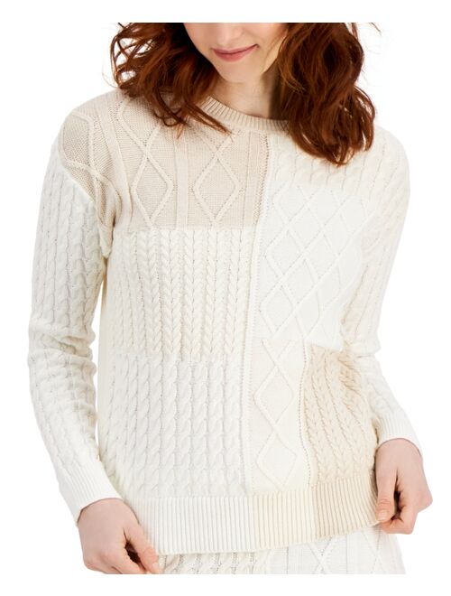 Style & Co Patchwork Cable-Knit Sweater, Created for Macy's