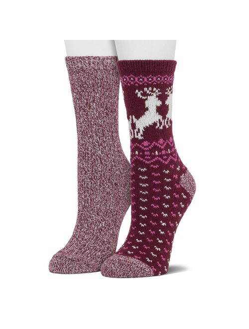 Women's Cuddl Duds® 2-Pack Plushfill* Reindeer Fair Isle Crew Socks