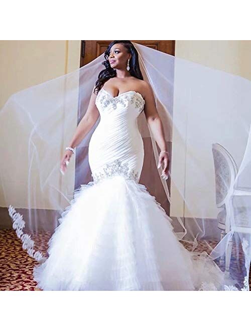 Rmaytiked Sweetheart Mermaid Wedding Dresses Ball Gown Strapless Beaded Ruffles Wedding Dresses for Bride