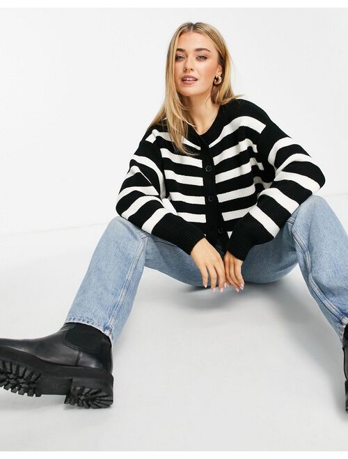 Topshop knitted stripe cardi in monochrome