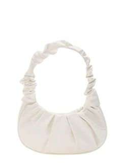 Women's Ruched Bag PU Leather Shoulder Handbag Bag Mini Purse White
