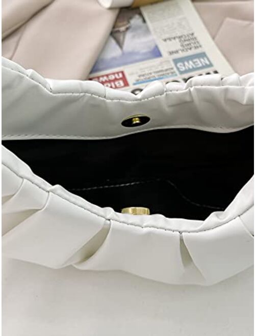 WDIRARA Women's Ruched Bag PU Leather Shoulder Handbag Bag Mini Purse White