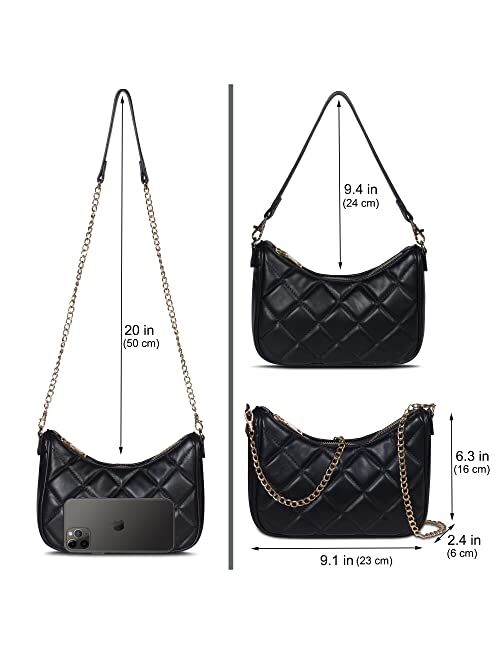 NIUEIMEE ZHOU Quilted Shoulder Bags for Women with 2 Removable Straps Clutch Purse Leather Crossbody Bag Handbags