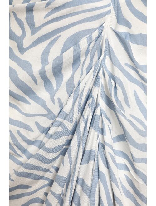 Lulus Wild About You Dusty Blue Zebra Print Ruched Midi Skirt