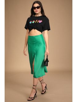 Praiseworthy Perspective Green Satin Midi Skirt