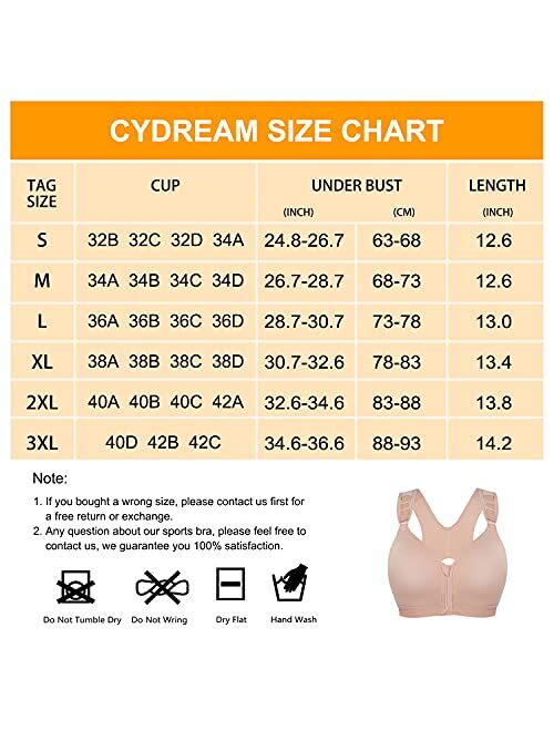 CYDREAM Women Post-Surgical Bra Zip Front Post Surgery Sports Bras Racerback Support Wireless Adjustable Straps