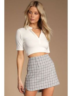 Tea Table Grey Gingham Plaid Mini Skirt