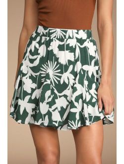 Growing Fonder Green and White Floral Print Mini Skirt