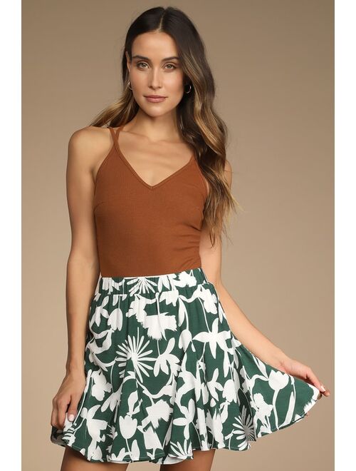 Lulus Growing Fonder Green and White Floral Print Mini Skirt