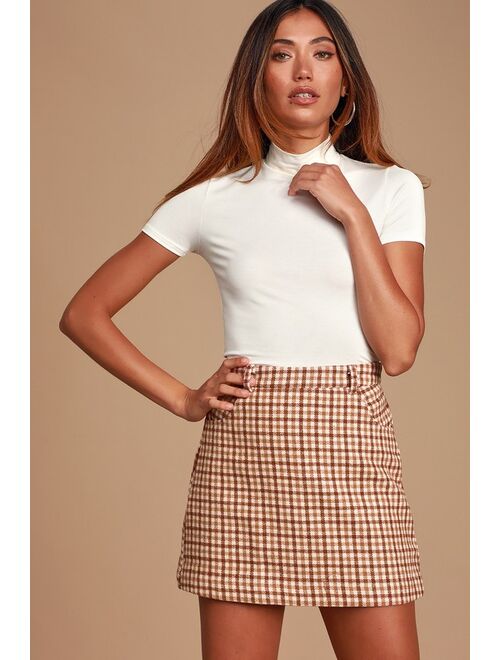Lulus Sycamore Brown Plaid Mini Skirt