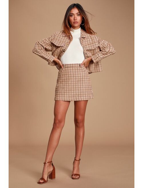 Lulus Sycamore Brown Plaid Mini Skirt