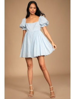 A Day in Paris Red Square Neck Puff Sleeve Babydoll Dress