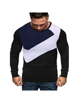SAMACHICA Mens Muscle Long Sleeve Shirt Color Block Active Sweatshirts Workout Casual Athletic Jogging Shirts Gym T-Shirts