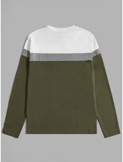 SHEIN Men Cut And Sew Colorblock Long Sleeve Regular Fit Tee