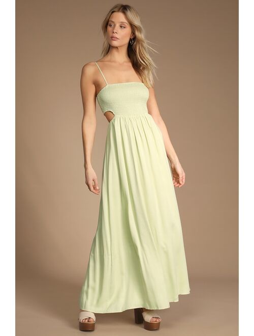 Lulus Sweetest Blossoms Light Green Smocked Cutout Maxi Dress