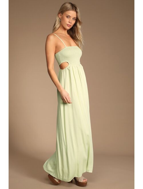Lulus Sweetest Blossoms Light Green Smocked Cutout Maxi Dress