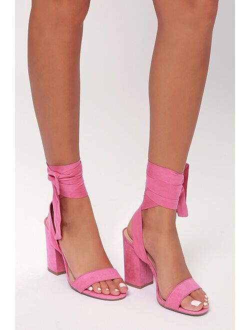 Lulus Alta Orchid Suede Lace-Up Heels