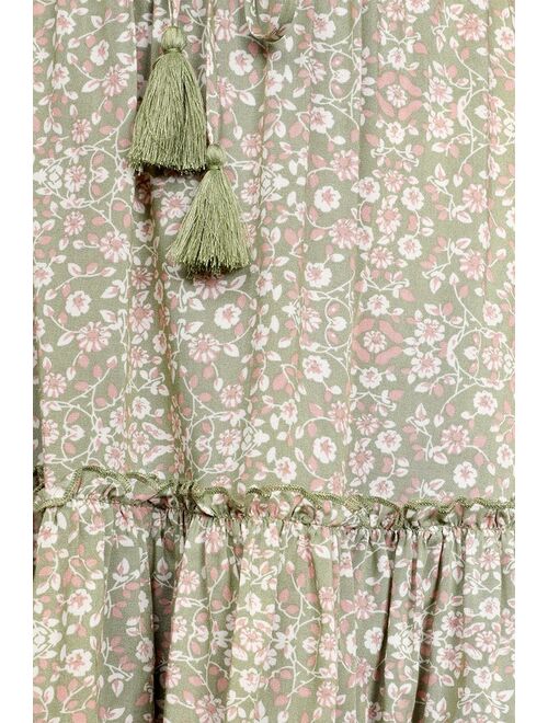 Lulus Lasting Summer Green Floral Print Ruffled Mini Dress