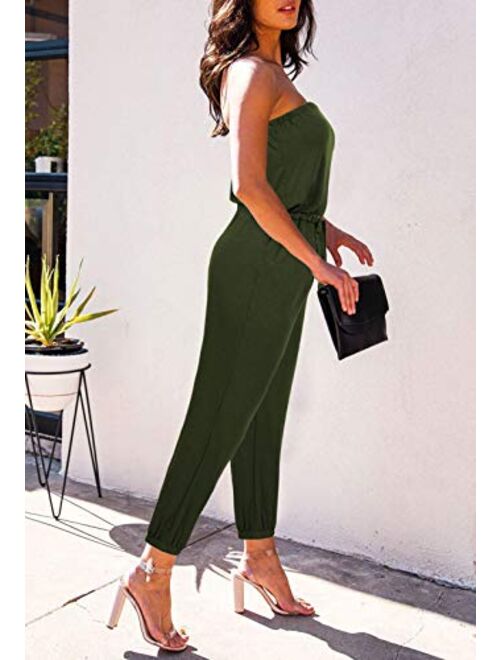 Fixmatti Women Tube Top Romper Strapless Bandeau Cold Shoulder Jumpsuit Outfits