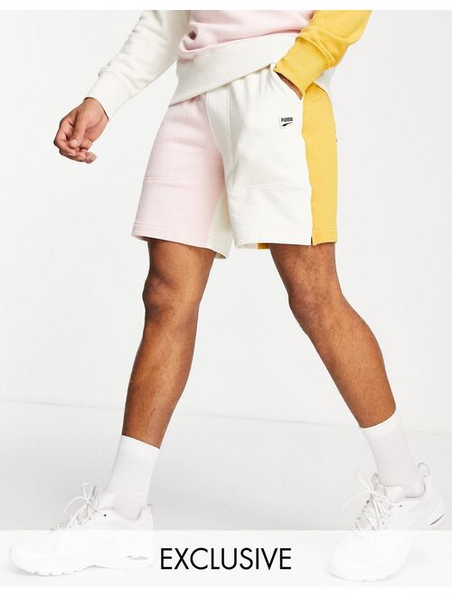 Puma Downtown color block shorts in pink - exclusive to ASOS