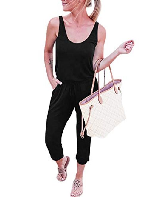 ANRABESS Women Summer Casual Sleeveless Leopard Print Jumpsuits Rompers Beam Foot Elastic Waist Short Jumpsuits Loungewear