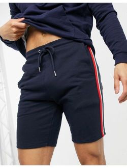 jersey skinny shorts with knitted side stripe in navy