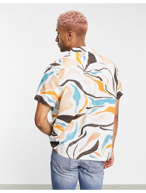 ASOS DESIGN relaxed revere linen mix shirt in abstract print