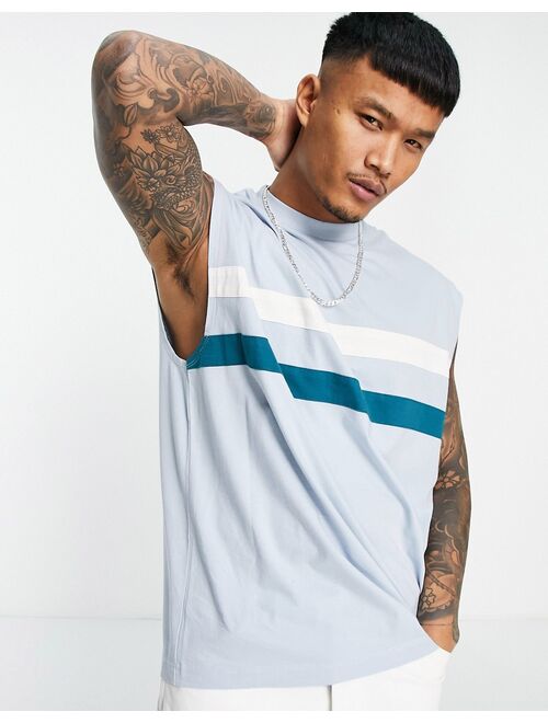 ASOS DESIGN oversized tank top in blue with chest stripes