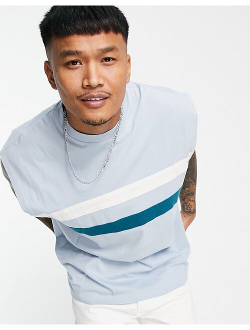 ASOS DESIGN oversized tank top in blue with chest stripes