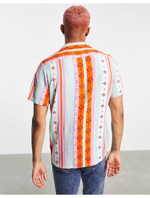 ASOS DESIGN regular revere shirt in aztec vertical stripe