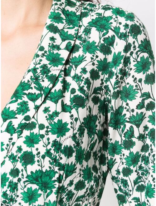 GANNI floral-print wrap dress