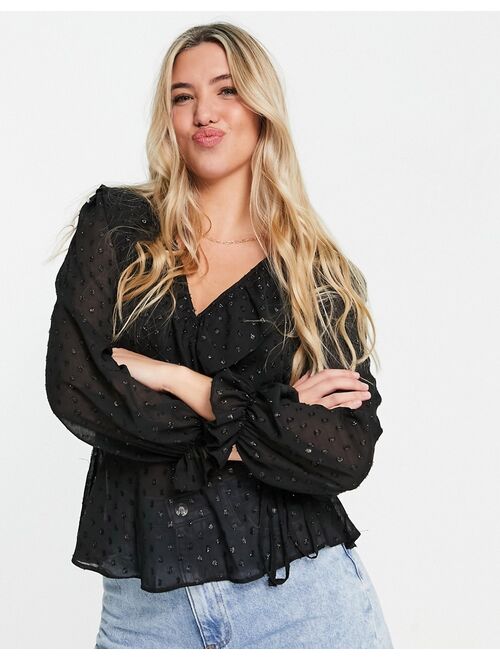 New Look sparkle wrap blouse in black