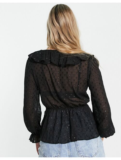 New Look sparkle wrap blouse in black