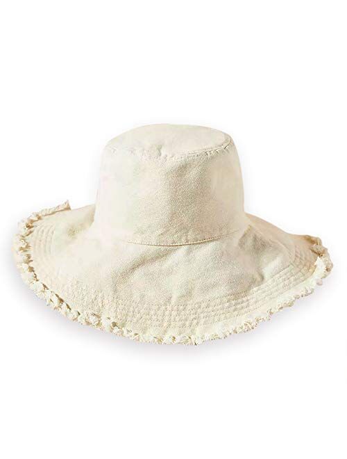 HZEYN Bucket Hats for Women Wide Brim Summer Travel Packable Cotton Bucket Beach Sun Hat UPF 50+